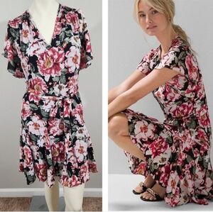 White House Black Market Pink and Black Floral Mini Dress NWT
